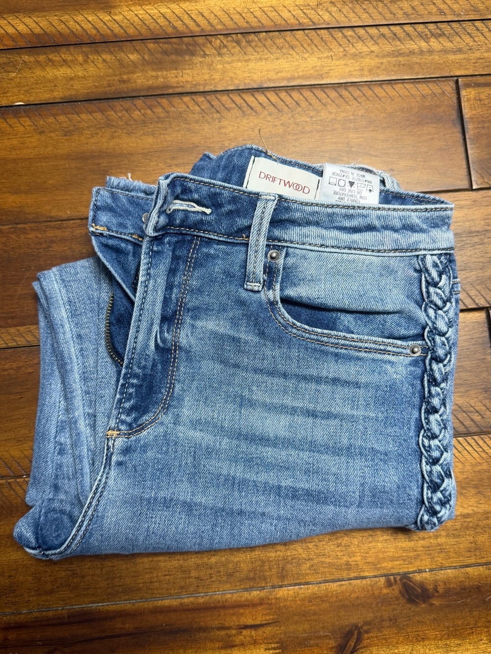 Roxy Women's Light Blue Straight Leg Jeans with Braided Sides